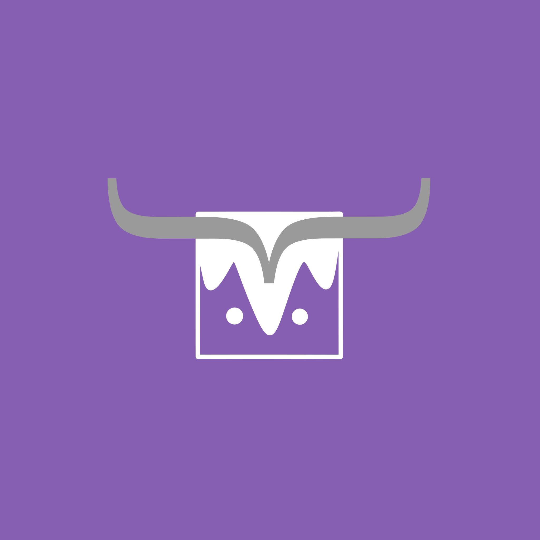 Logo blanco y gris con fondo violeta